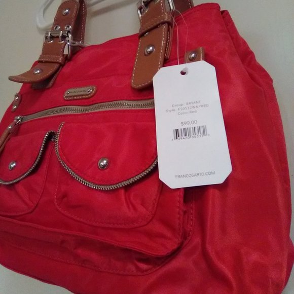 Franco Sarto Red Medium Size Bag Leather & Fabric NWT - Picture 5 of 14